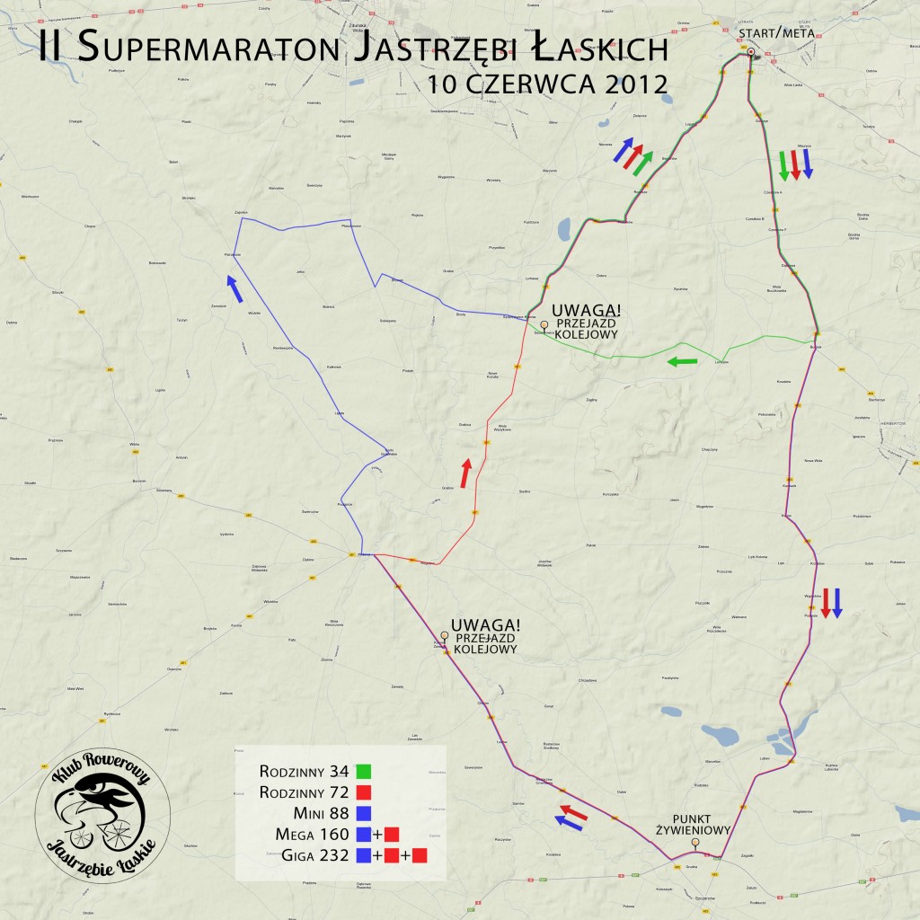 mapa tras II Supermaratonu Jastrzębi Łaskich